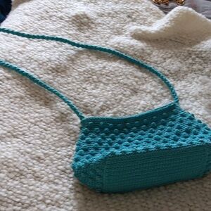 Aqua crochet shoulder bag